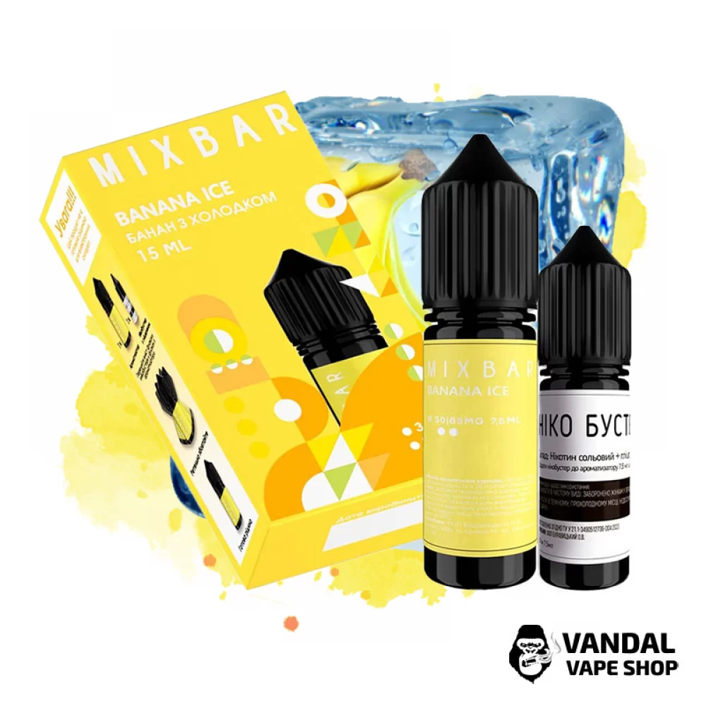Набір для самозамісу Mix Bar 15 мл 65 мг зі смаком банана і льоду Набір для самозамісу Mix Bar 15 мл 65 мг зі смаком банана і льоду