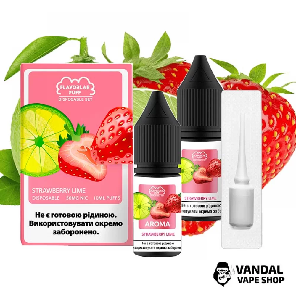 Набор для самозамеса Flavorlab Disposable Puff со вкусом клубники и кислого лайма 10 мл 50 мг