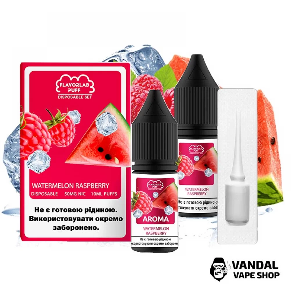 Набір для самозамісу Flavorlab Disposable Puff зі смаком кавуна та малини 10 мл 50 мг