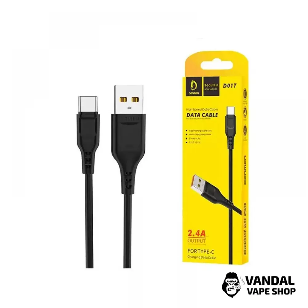 Дата кабель - DENMEN D01T 2.4 A Type C Black Дата кабель - DENMEN D01T 2.4 A Type C Black