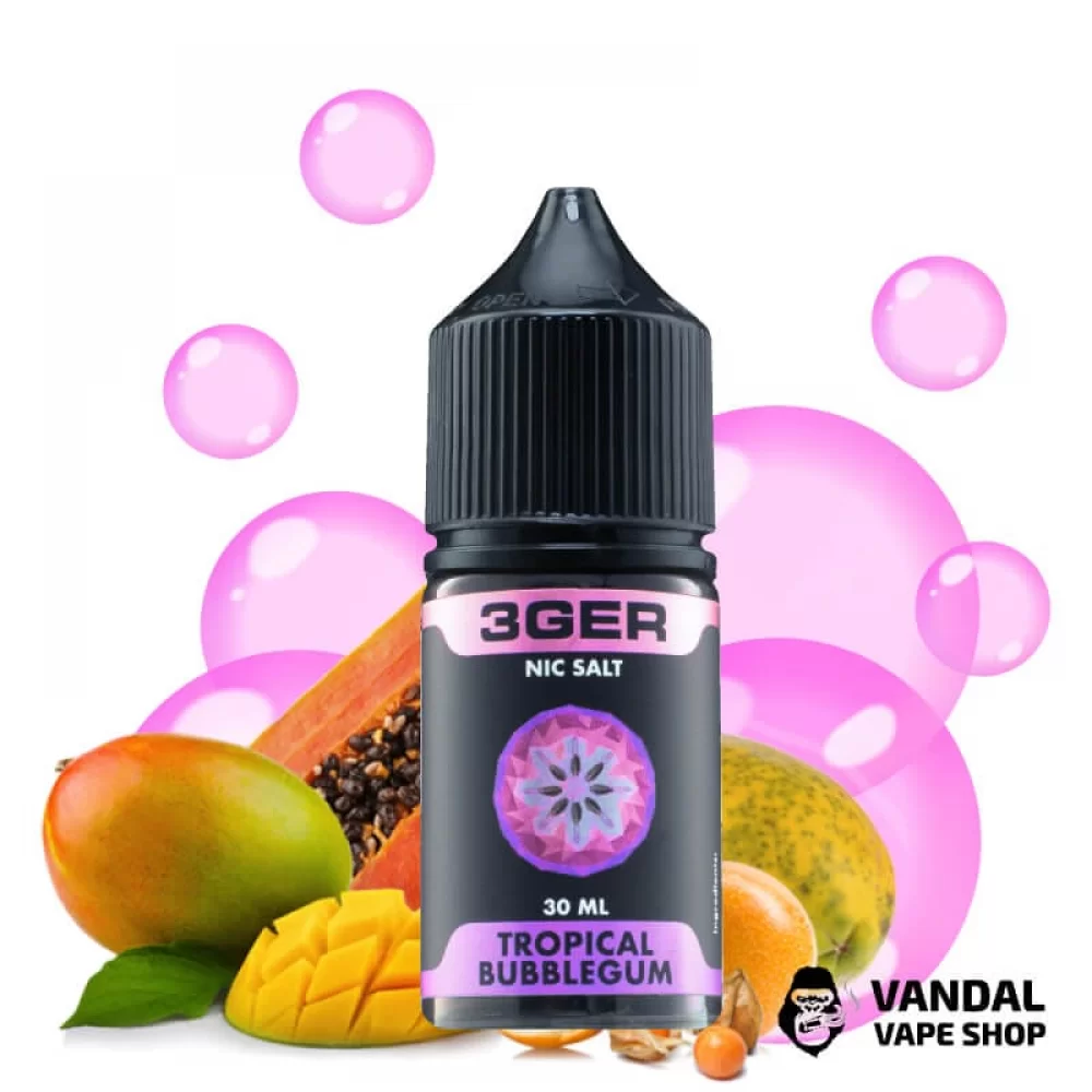 ЖИДКОСТЬ 3Ger Salt - Tropical Bubblegum 30 мл 50 мг НА СОЛЕВОМ НИКОТИНЕ СО ВКУСОМ жвачки с тропическими фруктами ЖИДКОСТЬ 3Ger Salt - Tropical Bubblegum 30 мл 50 мг НА СОЛЕВОМ НИКОТИНЕ СО ВКУСОМ жвачки с тропическими фруктами