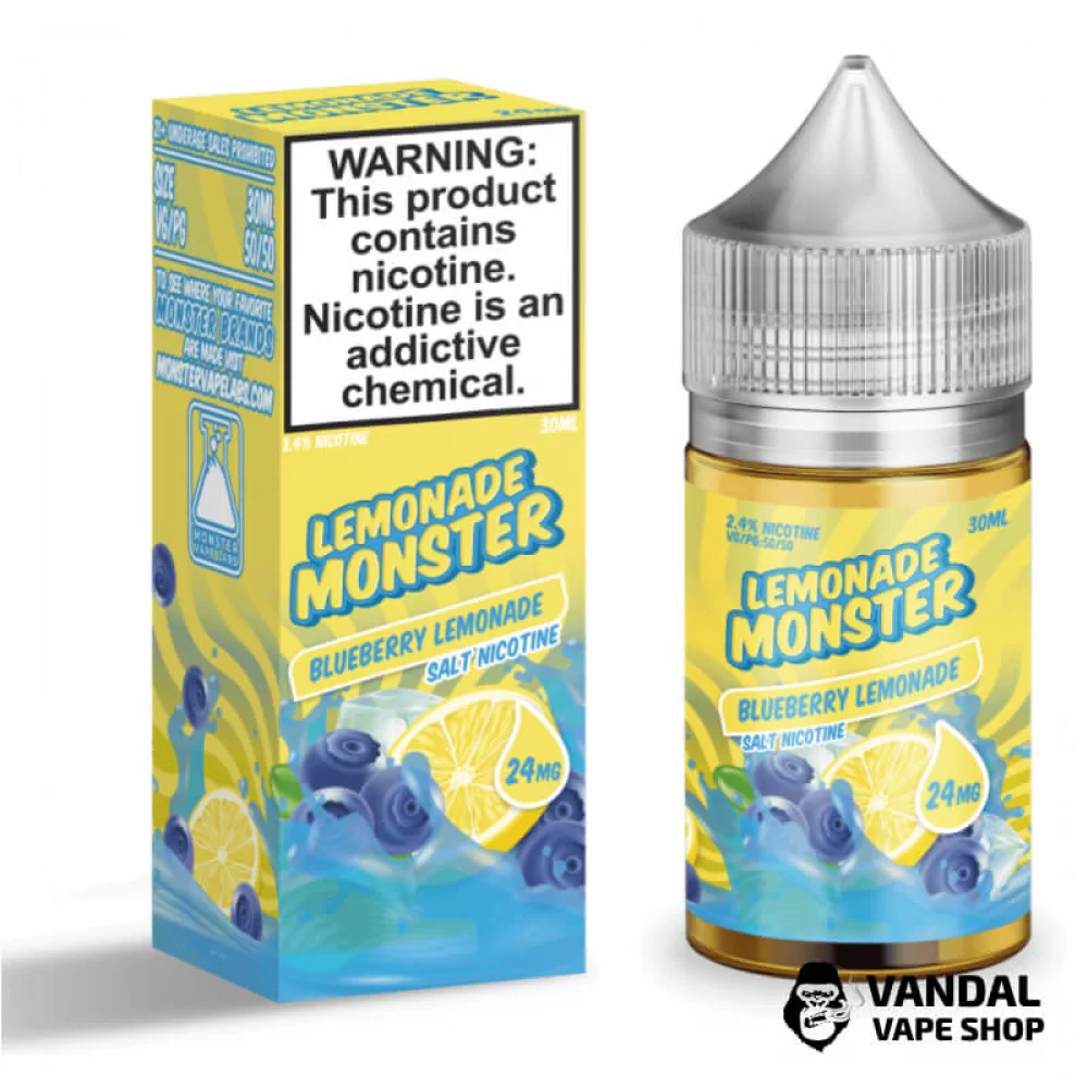 Премиальная солевая жидкость Lemonade Monster Salt 30 мл 48 мг со вкусом черничного лимонада Премиальная солевая жидкость Lemonade Monster Salt 30 мл 48 мг со вкусом черничного лимонада