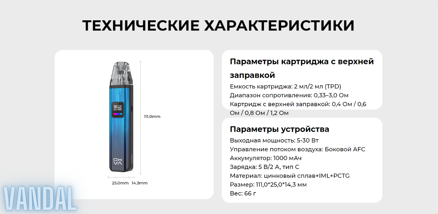 Характеристики Oxva XLIM Pro